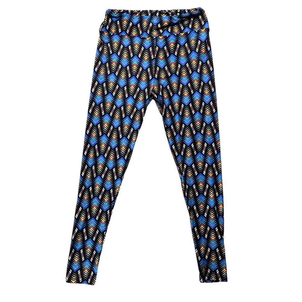 LuLaRoe Leggings Womens Tall & Curvy Blue Yellow‎ Black Geometric Print Stretch